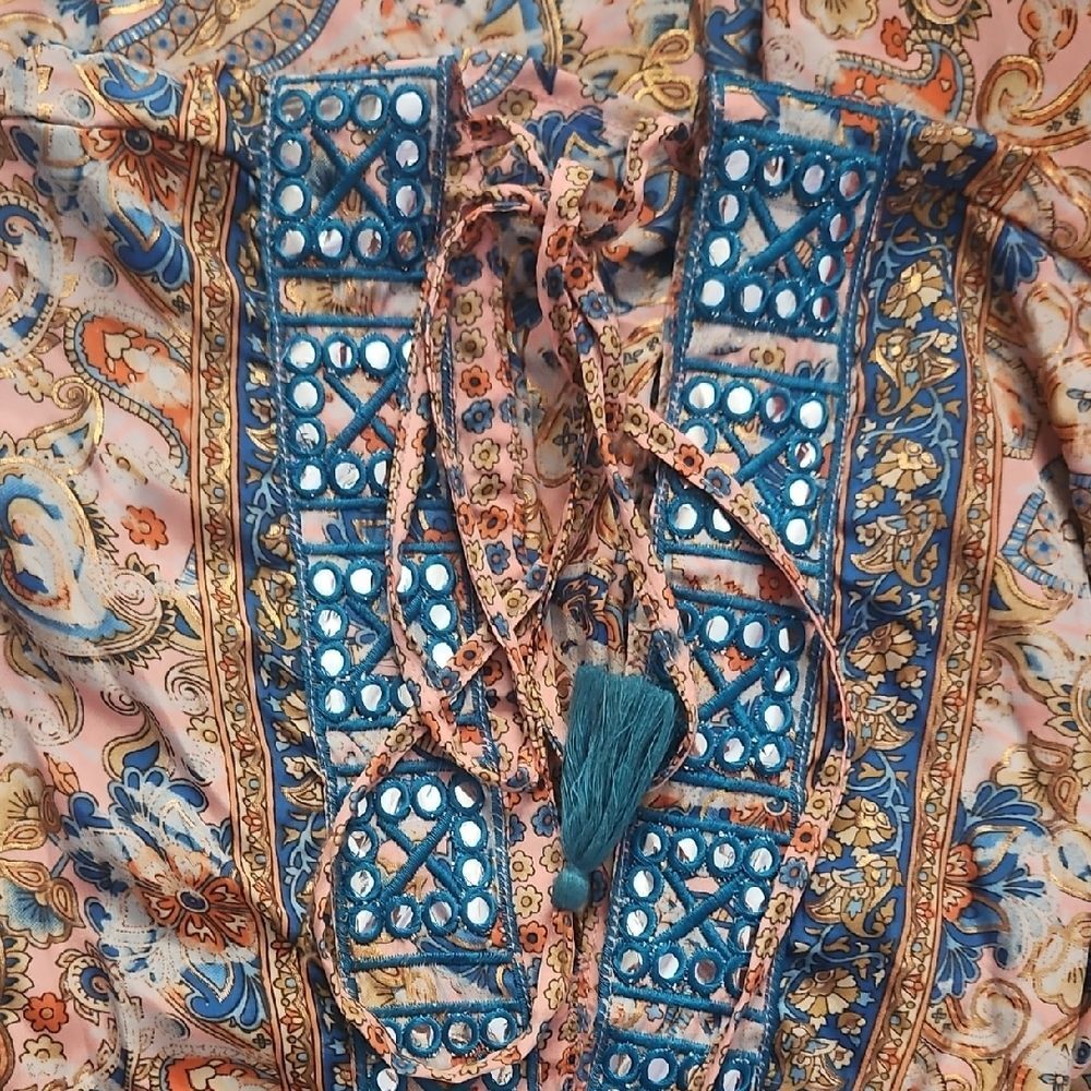 Bohemian Paisley Tunic with Blue Embellishments